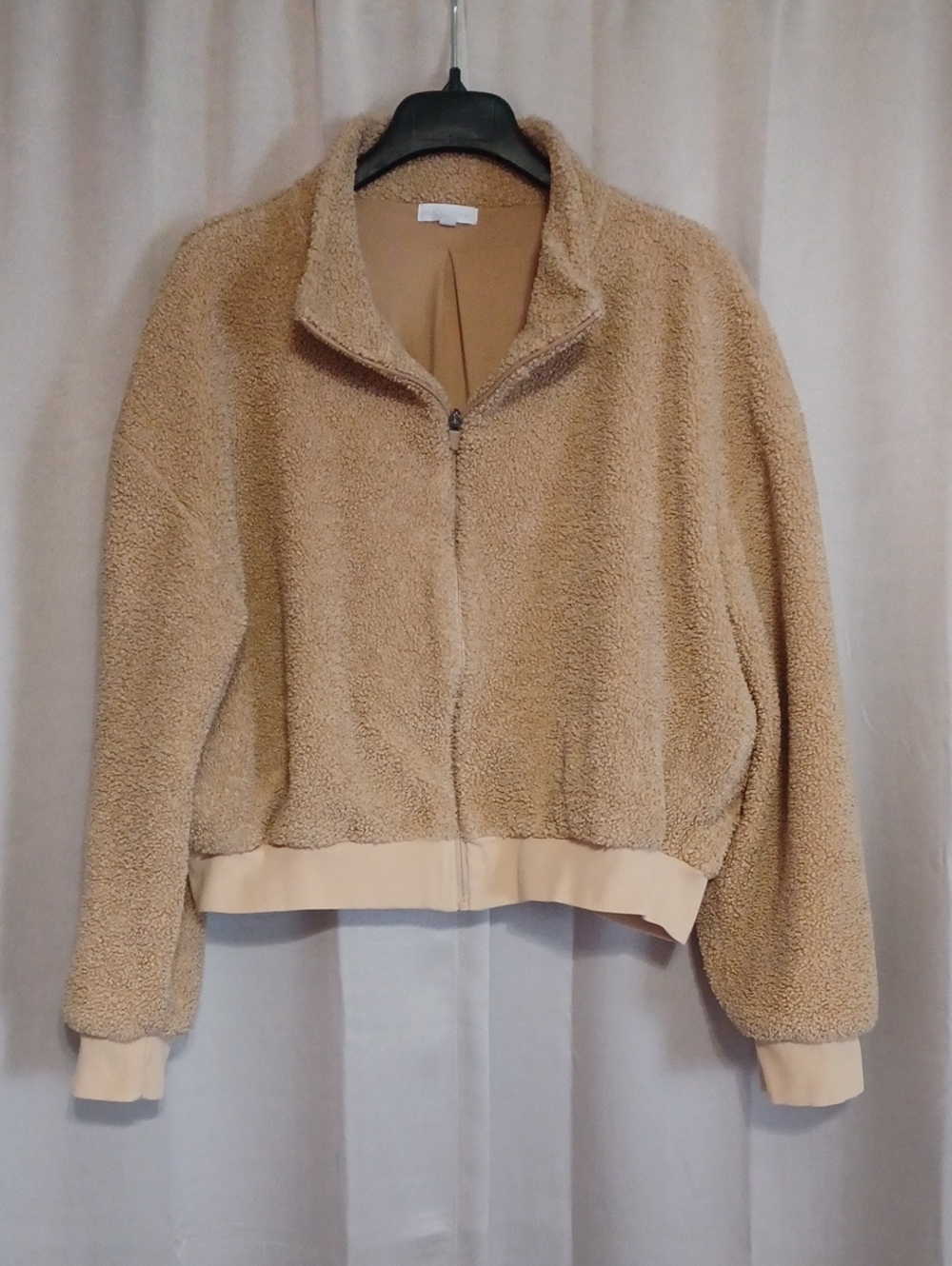 Beyond Yoga Brave The Elements Sherpa Bomber Jacket Size XL Oatmeal Tan Pockets